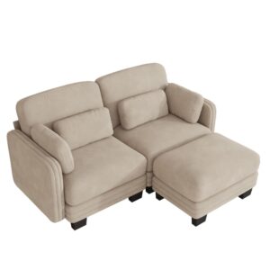 wohnli-moebel-suche-M26193686-1 2-Sitzer modulares L-Sofa mit Hocker Chenille 176x143x88 cm Hellbraun 176x88x143cm Stoff Braun MODFU Sofas und Sessel Sofas Modulare Sofas