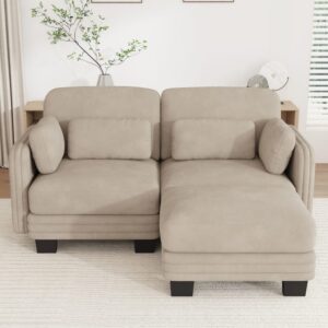 wohnli-moebel-suche-M26193686 Wohnli Möbelsuche - 2-Sitzer modulares L-Sofa mit Hocker Chenille 176x143x88 cm Hellbraun