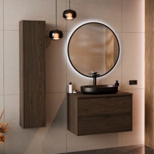 wohnli-moebel-suche-M26194123-1 Set aus Einzelwaschtisch 80cm Laminatplatten Dunkles Holz 80x52x46cm Spanplatte Braun Petits meubles Möbel Badezimmermöbel Waschtische