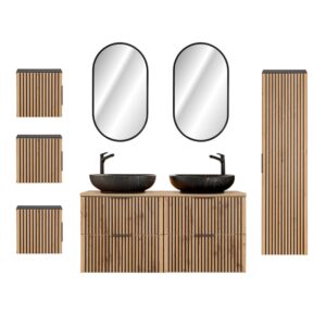wohnli-moebel-suche-M26194169 Wohnli Möbelsuche - Set aus Doppelwaschtisch 120cm Melamin Holz in Eichenoptik und Schwarz