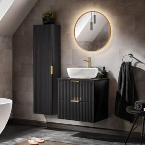 wohnli-moebel-suche-M26194177-1 Set aus Einzelwaschtisch 60 cm Melamin Mattschwarz 61x59x46cm Spanplatte Schwarz Petits meubles Möbel Badezimmermöbel Waschtische