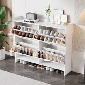 wohnli-moebel-suche-M26194618-1 Schuhschrank 4 Klappenfächer Offene Ablagen Weiß 110x90x24cm Spanplatte Weiß Flieks Möbel Flurmöbel Schuhschränke