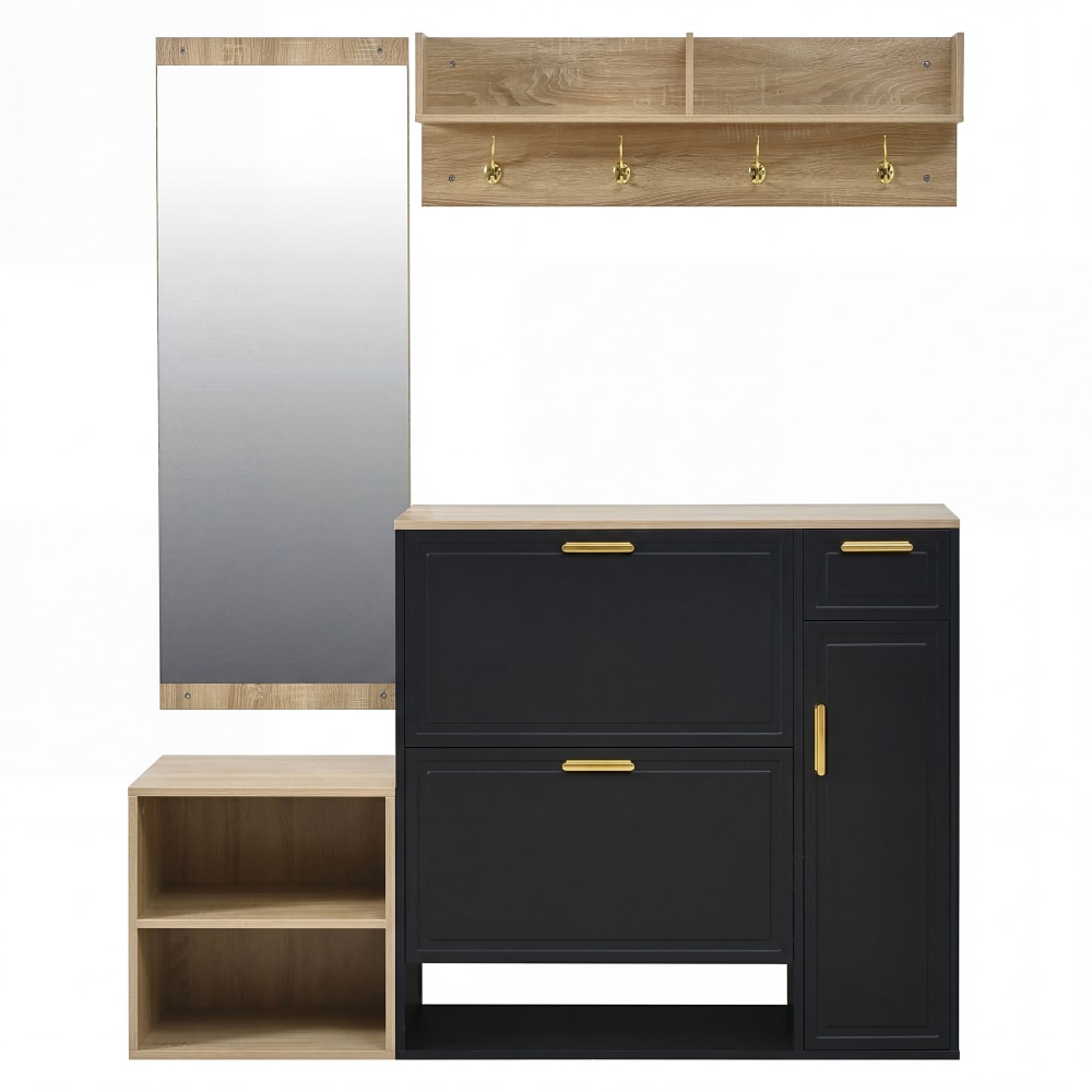 Wohnli Möbelsuche - 4 Teiliges Garderoben Set Schuhschrank Sitzbank Spiegel