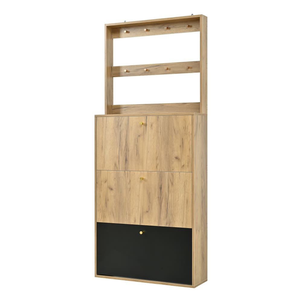 wohnli-moebel-suche-M26194630 Wohnli Möbelsuche - Schuhschrank Mit Haken 3 Klappfächer Natur Schwarz