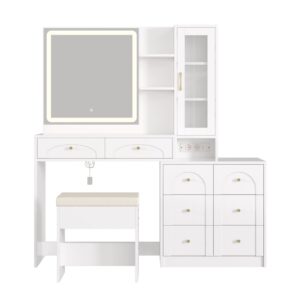 wohnli-moebel-suche-M26194641 Wohnli Möbelsuche - Schminktisch Mit LED Spiegel 8 Schubladen Hocker Stauraum