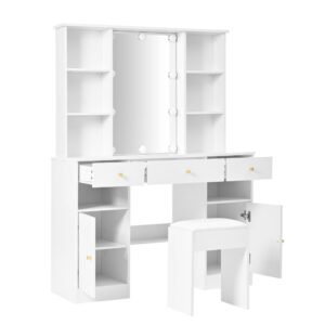 wohnli-moebel-suche-M26194645 Wohnli Möbelsuche - Großer Schminktisch LED-Spiegel Hocker 3 Schubladen Weiß