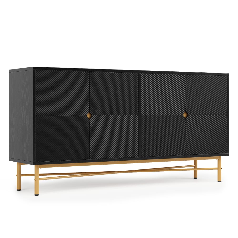 wohnli-moebel-suche-M26194652 Wohnli Möbelsuche - Sideboard Erhabene Struktur 4 Türen Goldgriffe Schwarz