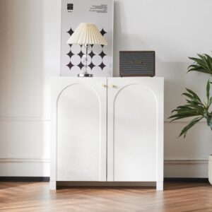 Sideboard Kommode Schrank 2 Türen Highboard Standschrank creme weiß 80x80x40cm Spanplatte Weiß Flieks Möbel Esszimmermöbel Sideboards, Highboards & niedrige Anrichten