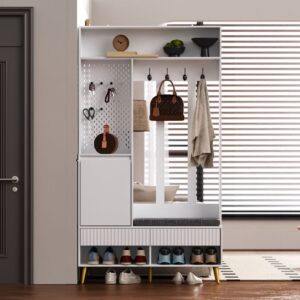 wohnli-moebel-suche-M26194662-1 Garderobenset Schuhbank 4 Haken 2 Schubladen Weiß 100x180x35cm Holz Weiß Flieks Möbel Flurmöbel Dielenbänke