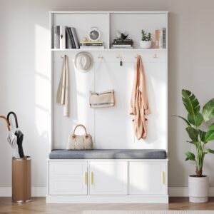 wohnli-moebel-suche-M26194663-1 Garderobenständer Schuhbank 6 Dreifachhaken Weiß 120x191x40cm Spanplatte Weiß Flieks Möbel Flurmöbel Dielenbänke