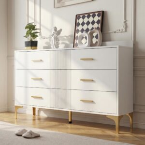 wohnli-moebel-suche-M26194665-1 Kommode Weiß 6 Schubladen für Wohnzimmer und Schlafzimmer 120x76x40cm Spanplatte Weiß Flieks Möbel Schlafzimmermöbel Kommoden