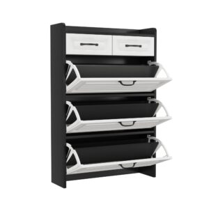 wohnli-moebel-suche-M26194666 Wohnli Möbelsuche - Drehbarer Schuhschrank mit 3 Klappen 2 Schubladen schwarz und weiß