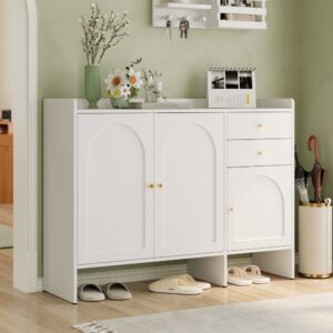 wohnli-moebel-suche-M26194668-1 Schuhschrank 3 Türen 2 Schubladen Metallgriffe Weiß 120x90x35cm Spanplatte Weiß Flieks Möbel Flurmöbel Schuhschränke