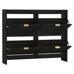 Wohnli Möbelsuche - Schuhschrank 4 Klappenfächer Offene Ablagen Schwarz