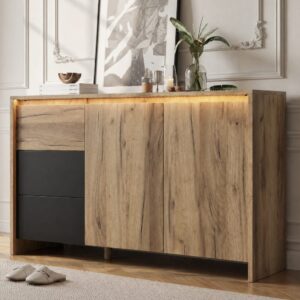 wohnli-moebel-suche-M26194676-1 Sideboard Küchenschrank Kommode LED Lichteffekte Holz Schwarz 120x76x40cm Spanplatte Schwarz Flieks Möbel Küchenmöbel Küchenunterschränke