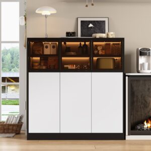 wohnli-moebel-suche-M26194678-1 Sideboard Küchenschrank Beleuchtung Glastüren Stauraumschrank Weiß 100x105x40cm Spanplatte Weiß Flieks Möbel Esszimmermöbel Sideboards, Highboards & niedrige Anrichten