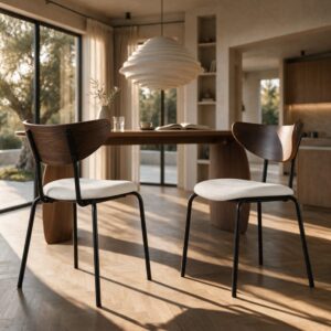 2er Set stühle aus cremeweißem Cord und Holzlehne 50x79x54cm Samt Weiß Maison Pavane Möbel Esszimmermöbel Stühle