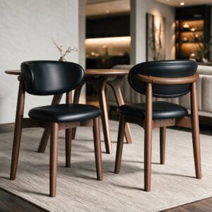 wohnli-moebel-suche-M26194972-1 2er Set stühle aus schwarzem Kunstleder und dunklem Heveaholz 52x77x56cm PVC - Polyvinlychlorid Schwarz Maison Pavane Möbel Esszimmermöbel Stühle