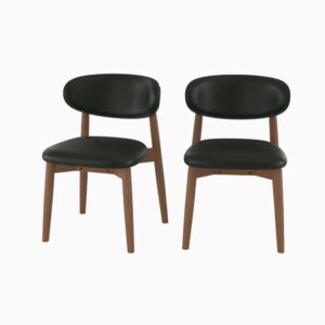 wohnli-moebel-suche-M26194972 Wohnli Möbelsuche - 2er Set stühle aus schwarzem Kunstleder und dunklem Heveaholz