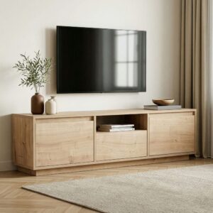 wohnli-moebel-suche-M26195309-1 Tv-Schrank aus edlem Holz in Eichenbraun 160x42x30cm Holz Braun Dmora Möbel Wohnzimmermöbel TV-Möbel