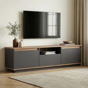 wohnli-moebel-suche-M26195310-1 TV-Möbel in Schwarzem Holz 160x42x30cm Holz Schwarz Dmora Möbel Wohnzimmermöbel TV-Möbel