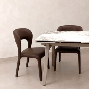 4er-Set Polsterstühle mit Kunstlederbezug in Braun 51x82x58cm Webpelz Braun GEESE HOME Möbel Esszimmermöbel Stühle