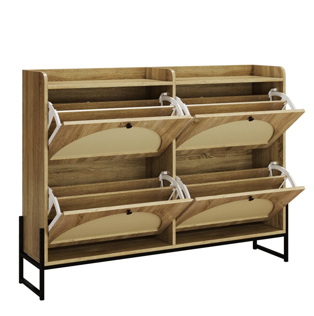 wohnli-moebel-suche-M26196170 Wohnli Möbelsuche - Schuhschrank aus Holzwerkstoff in Holzoptik mit Rattan-Design-Türen