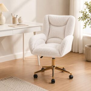 wohnli-moebel-suche-M26196172-1 Höhenverstellbarer Bürostuhl aus Stoff in Lammfell-Optik weiß 64x93x62cm PES - Polyester Weiß Hauss Spole Möbel Büromöbel Bürostühle