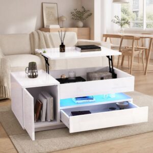 wohnli-moebel-suche-M26196248-1 Couchtisch höhenverstellbar aus Spanplatte weiß mit LED 95x35x50cm Spanplatte Weiß Hauss Spole Möbel Wohnzimmermöbel Couchtische