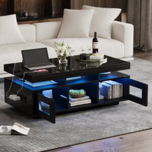 wohnli-moebel-suche-M26196251-1 Couchtisch aus schwarzer hochglänzender Spanplatte mit LED 100x43x50cm Spanplatte Schwarz Hauss Spole Möbel Wohnzimmermöbel Couchtische