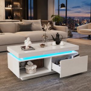 wohnli-moebel-suche-M26196253-1 Couchtisch in Hochglanzoptik aus weißer Spanplatte mit LED 100x40x50cm Spanplatte Weiß Hauss Spole Möbel Wohnzimmermöbel Couchtische