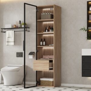 wohnli-moebel-suche-M26196268-1 Badezimmerschrank aus Holzwerkstoff in Natur mit Tür aus Glas 40x165x35cm Spanplatte Beige Hauss Spole Möbel Schlafzimmermöbel Kommoden