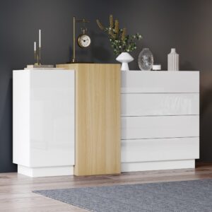 wohnli-moebel-suche-M26196277-1 Sideboard weiß hochglänzend aus Holzwerkstoff 140x77x35cm Spanplatte Weiß Hauss Spole Möbel Esszimmermöbel Sideboards, Highboards & niedrige Anrichten