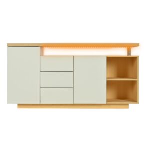 wohnli-moebel-suche-M26196281 Wohnli Möbelsuche - Sideboard aus Spanplatte weiß und heller Eichenoptik