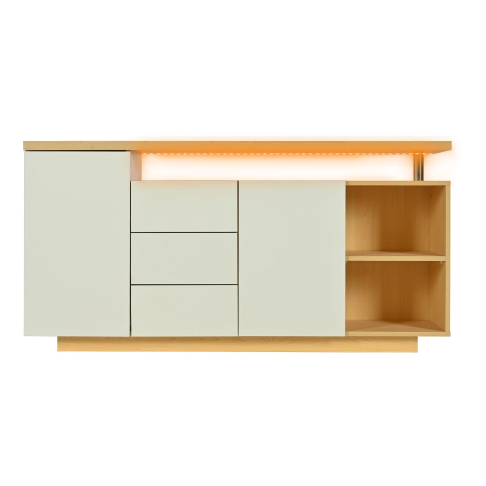 Wohnli Möbelsuche - Sideboard aus Spanplatte weiß und heller Eichenoptik