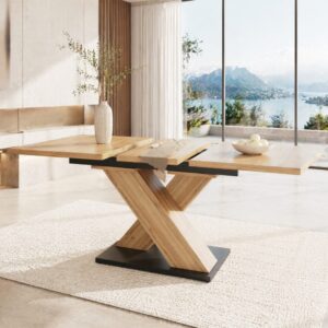 wohnli-moebel-suche-M26196404-1 Ausziehbarer Esstisch aus Holzwerkstoff in Naturholzoptik 159x75x80cm Spanplatte Beige Hauss Spole Möbel Esszimmermöbel Esstische