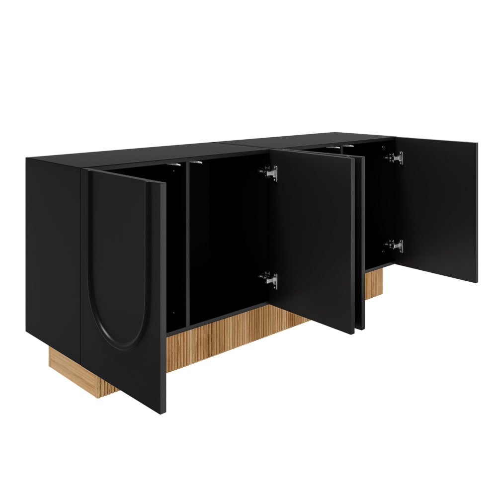Wohnli Möbelsuche - Sideboard mit 4 Türen aus Spanplatte schwarz und Holzoptik