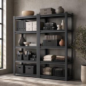 wohnli-moebel-suche-M26196415-1 Schwarzes Regal aus Metall mit 5 Ebenen H183 x B90 x T40 cm 90x183x40cm Metall Schwarz Hauss Spole Möbel Wohnzimmermöbel Regale