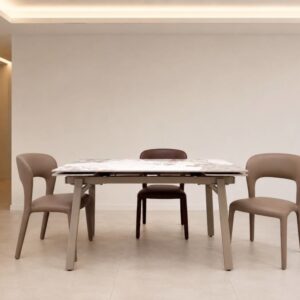 4er-Set Stühle mit Kunstlederbezug in Nerzfarbe 51x82x58cm Webpelz Braun GEESE HOME Möbel Esszimmermöbel Stühle