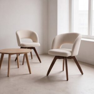 wohnli-moebel-suche-M26199362-1 Set aus 2 Stühlen aus dunklem Holz und beigem Bouclé-Stoff 61x79x59cm Stoff Beige Happy Garden Möbel Esszimmermöbel Stühle