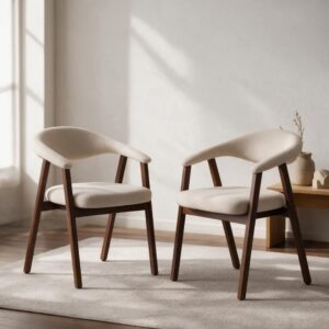 wohnli-moebel-suche-M26199364-1 Set aus 2 Stühlen aus dunklem Holz und beigem Bouclé-Stoff 59x80x63cm Stoff Beige Happy Garden Möbel Esszimmermöbel Stühle