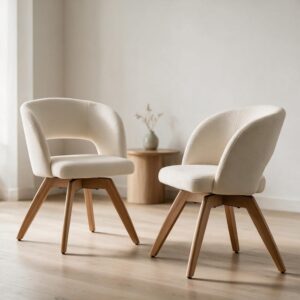 wohnli-moebel-suche-M26199369-1 Set aus 2 Stühlen aus hellem Holz und beigem Bouclé-Stoff 61x79x59cm Stoff Beige Happy Garden Möbel Esszimmermöbel Stühle