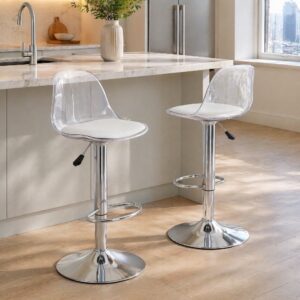 2er-Set verstellbare Barstühle weiß und silber aus Stahl 41x99x41cm Metall Weiß Hauss Spole Möbel Esszimmermöbel Barhocker