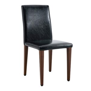 Wohnli Möbelsuche - 4er-Set Esszimmerstühle aus Kunstleder schwarz in Nussbaumoptik