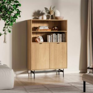 wohnli-moebel-suche-M26201255-1 2-türiges Bücherregal Melaminbeschichtete Platten Holz 92x140x40cm Spanplatte Braun Petits meubles Möbel Wohnzimmermöbel Bücherregale