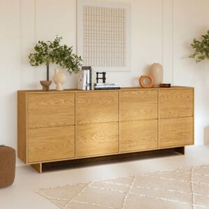 wohnli-moebel-suche-M26201357-1 4-türiges Sideboard Laminierte Platten Holz 221x88x42cm Spanplatte Braun Petits meubles Möbel Esszimmermöbel Sideboards, Highboards & niedrige Anrichten
