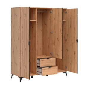 3-türiger Kleiderschrank Laminierte Spanplatten Holz 154x197x55cm Spanplatte Braun Petits meubles Möbel Schlafzimmermöbel Schränke