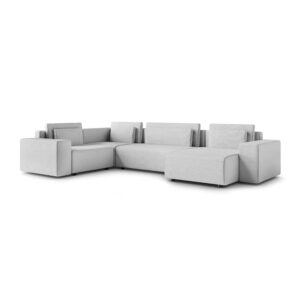 5-Sitzer-U-Sofa mit linker Kiefernholz Hellgrau 378x85x236cm Holz Grau Petits meubles Sofas und Sessel Sofas Ecksofas