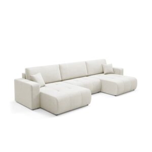 wohnli-moebel-suche-M26201397-1 5-Sitzer U-förmiges Schlafsofa Kiefernholz Cremefarben 344x82x149cm Holz Weiß Petits meubles Sofas und Sessel Sofas Ecksofas