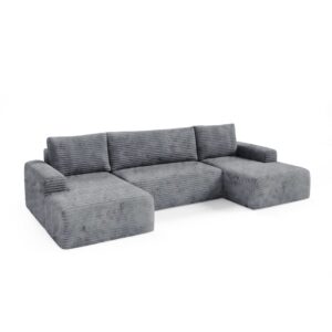 wohnli-moebel-suche-M26201400-1 5-Sitzer U-Form Schlafsofa Kiefernholz Dunkelgrau 345x92x163cm Holz Grau Petits meubles Sofas und Sessel Sofas Ecksofas